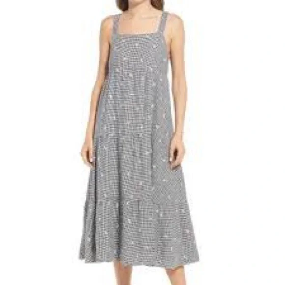 Madewell Gray Floral Tiered Midi Dress - Picture 5 of 14